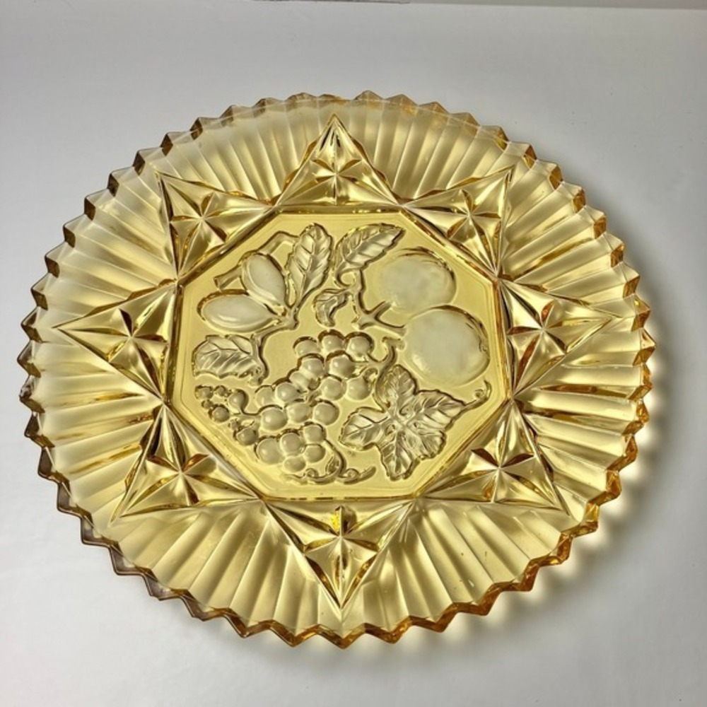Vintage Federal Glass Pioner Golden Amber Glass 11" Ruffled Plate 1940s